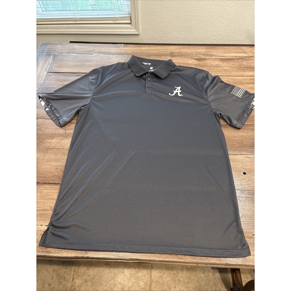 Colosseum‎ Shirt Mens 1XT Gray Polo Short Sleeve American Flag Alabama Shirt